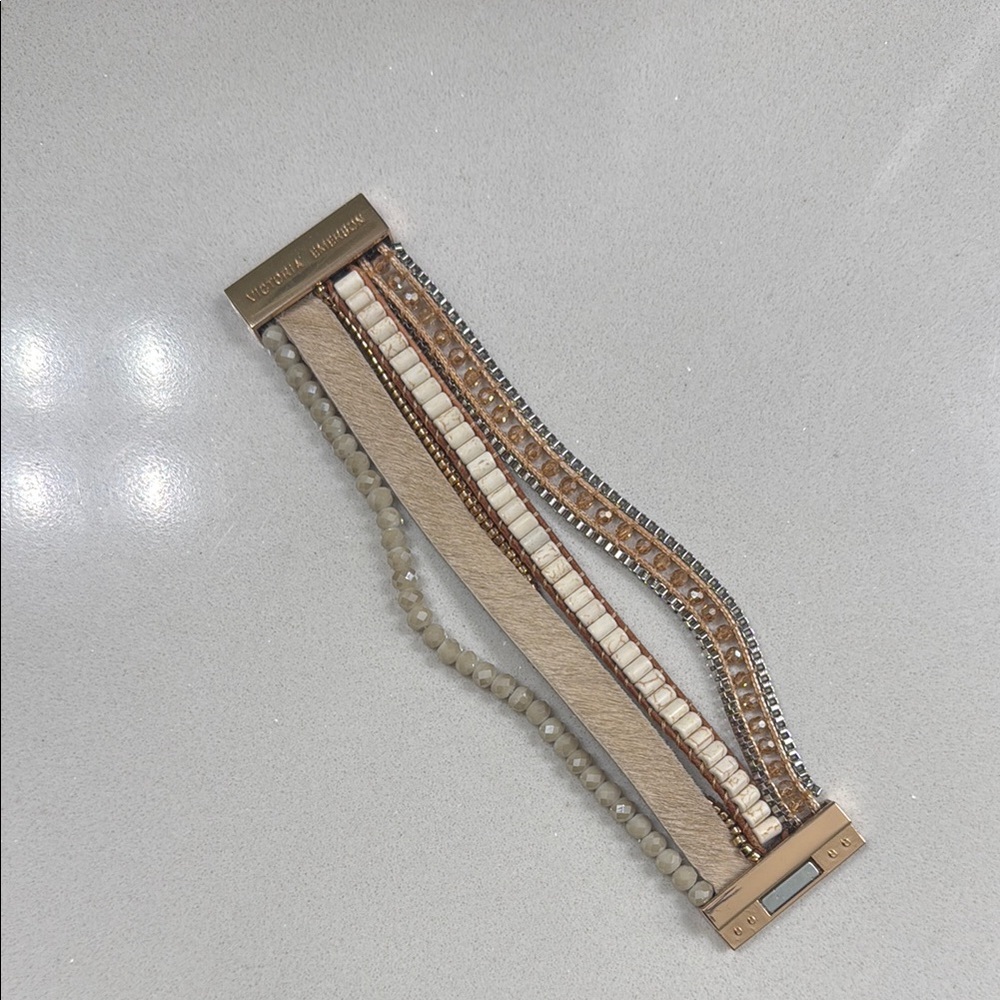 Victoria Emerson Multi-Strand Bracelet in Beige and Gold